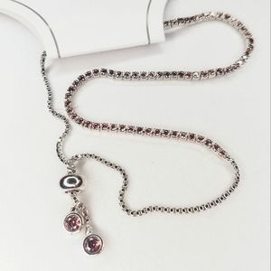 Bolo Bracelet, Rhodium plated Sterling Silver, Light Rose CZs & Box Chain